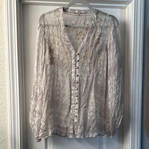 Sundance Silk Long Sleeve Embroidered Blouse